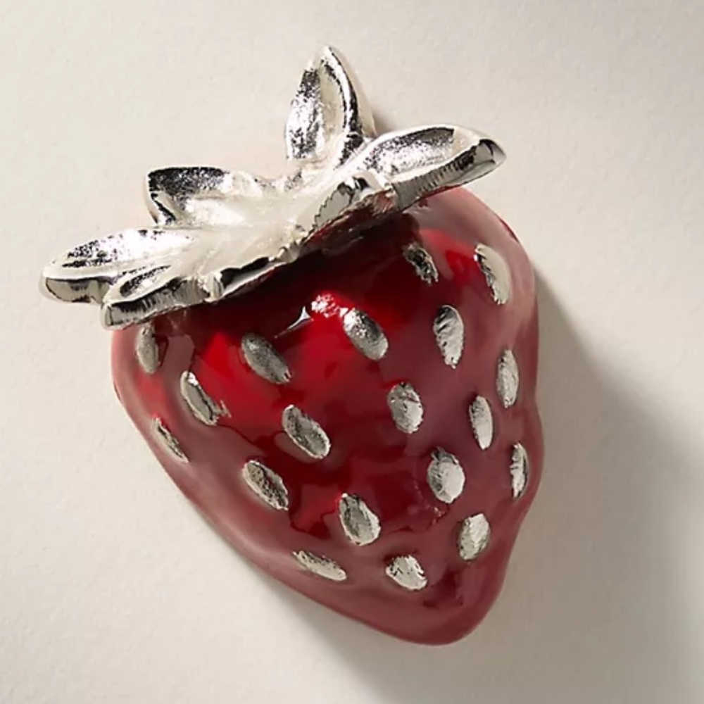 Anthropologie Silver and Red Strawberry Bottle Opener